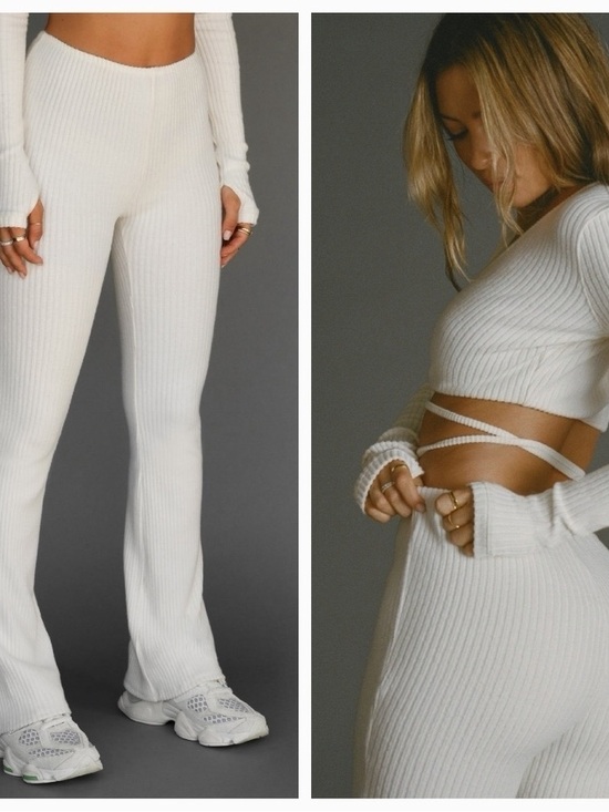 Joah Brown Mini Flare Natural Knit Pants XS/S